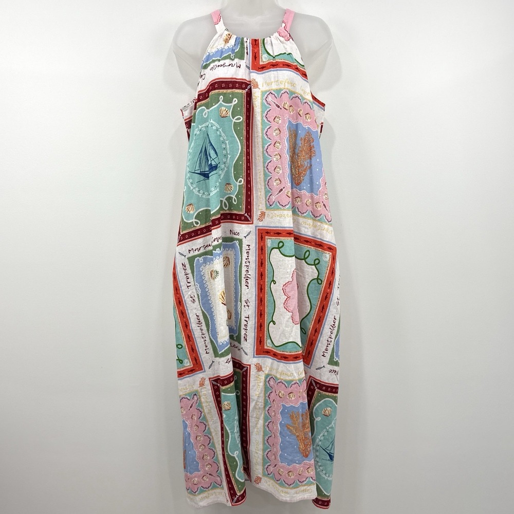 Loft Riviera Linen Cotton Midi Pocket Halter Dress S Coastal Resort Seahorse